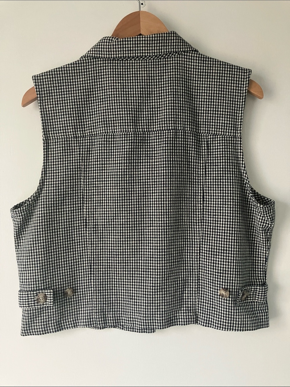 Talbots Vintage Linen Cotton Summer Vest Top Black and White Gingham Medium - Picture 3 of 8